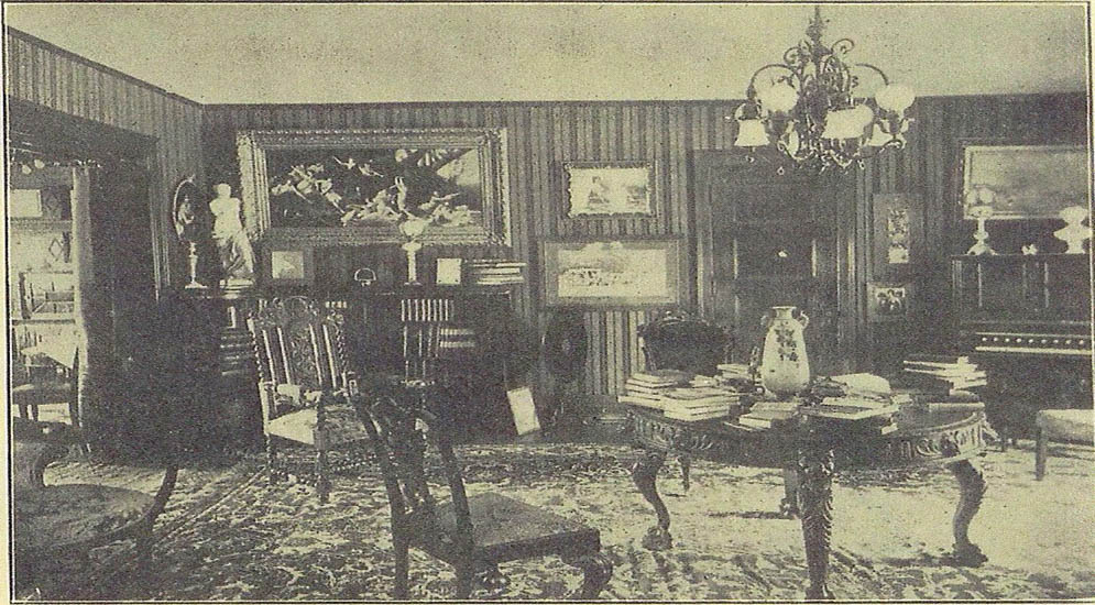 Hearthstone Castle Music Room black and white photo of the hearthstone castle music room