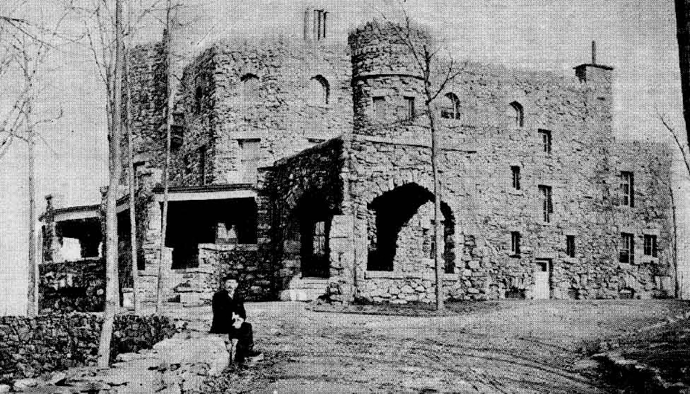 Hearthstone Castle Circa 1920 hearthstone-in-1920-still-whole-with-owner-sitting-on-wall