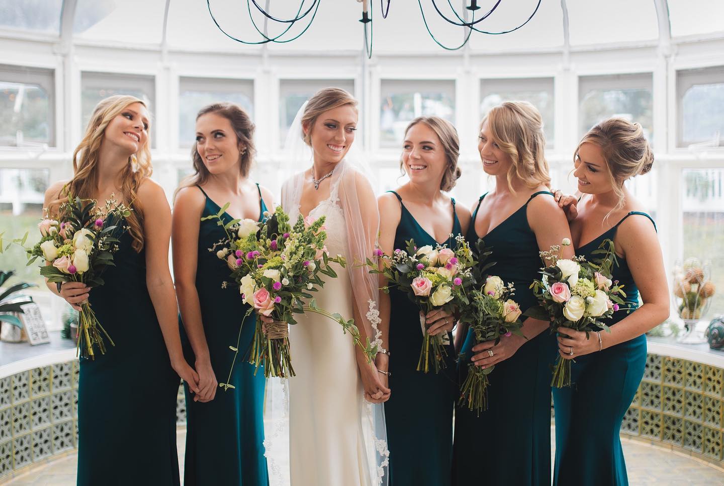 A Two Day Wedding Celebration wedding-party-bride-bridesmainds-in-conservatory