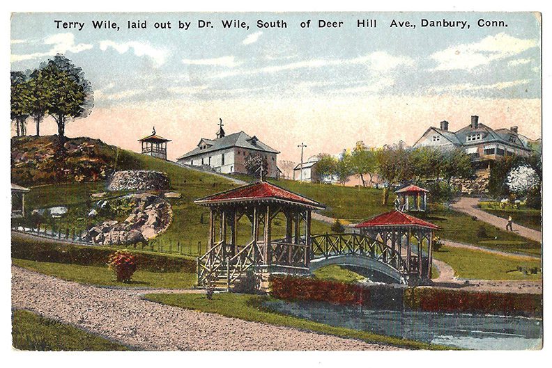 japanese style garden with pagodas and bridge